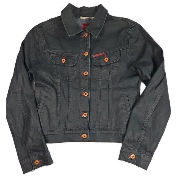 Parasuco Jackets & Blazers - Y2K Parasuco Waxed Denim Dark Wash Contrast Stitch Cropped Jacket Sz M